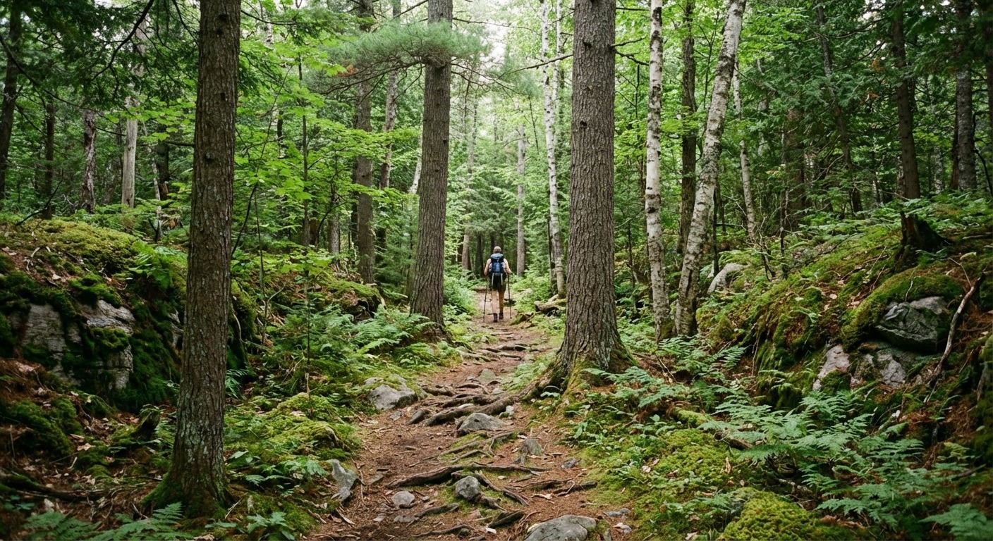 Dense forest trail in Georgian Bay region